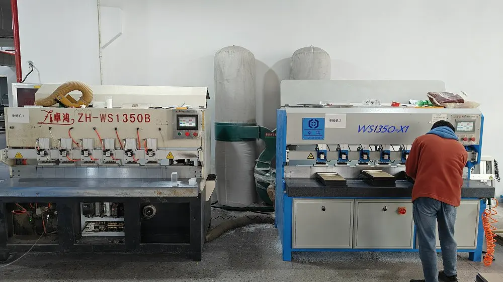 Acrylic edge polishing machinery in use