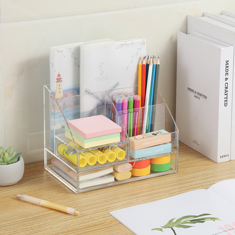 Clear acrylic desktop stationery organiser