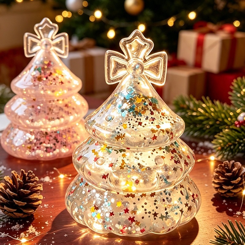Transparent Christmas tree squishy toys with glitter details